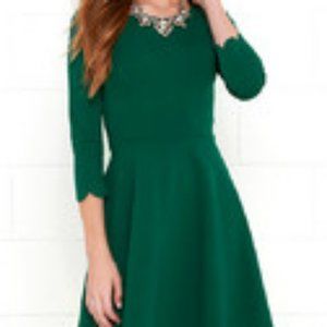Lulu's Cumulonimbus Clouds Dark Green Skater Dress